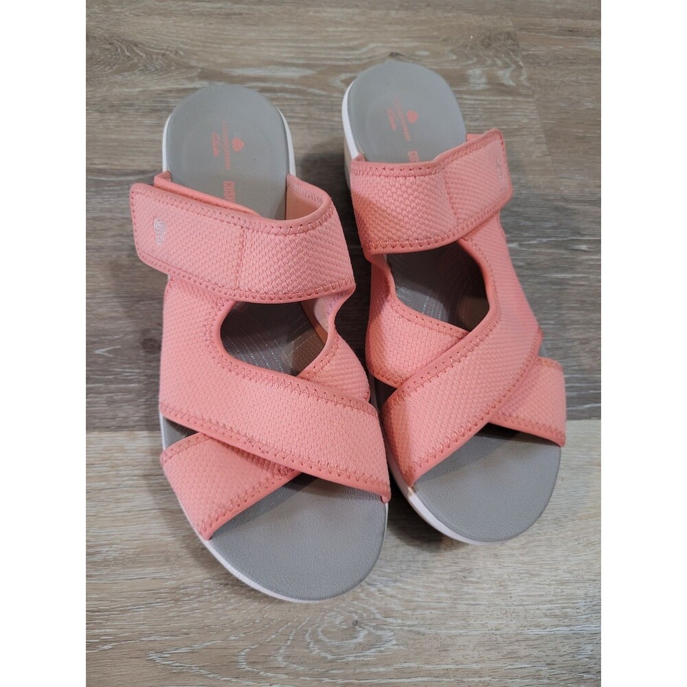 Clarks Cloud Steppers Cali Wave Wedge Sandals Size 10 Pink Comfort Slip On